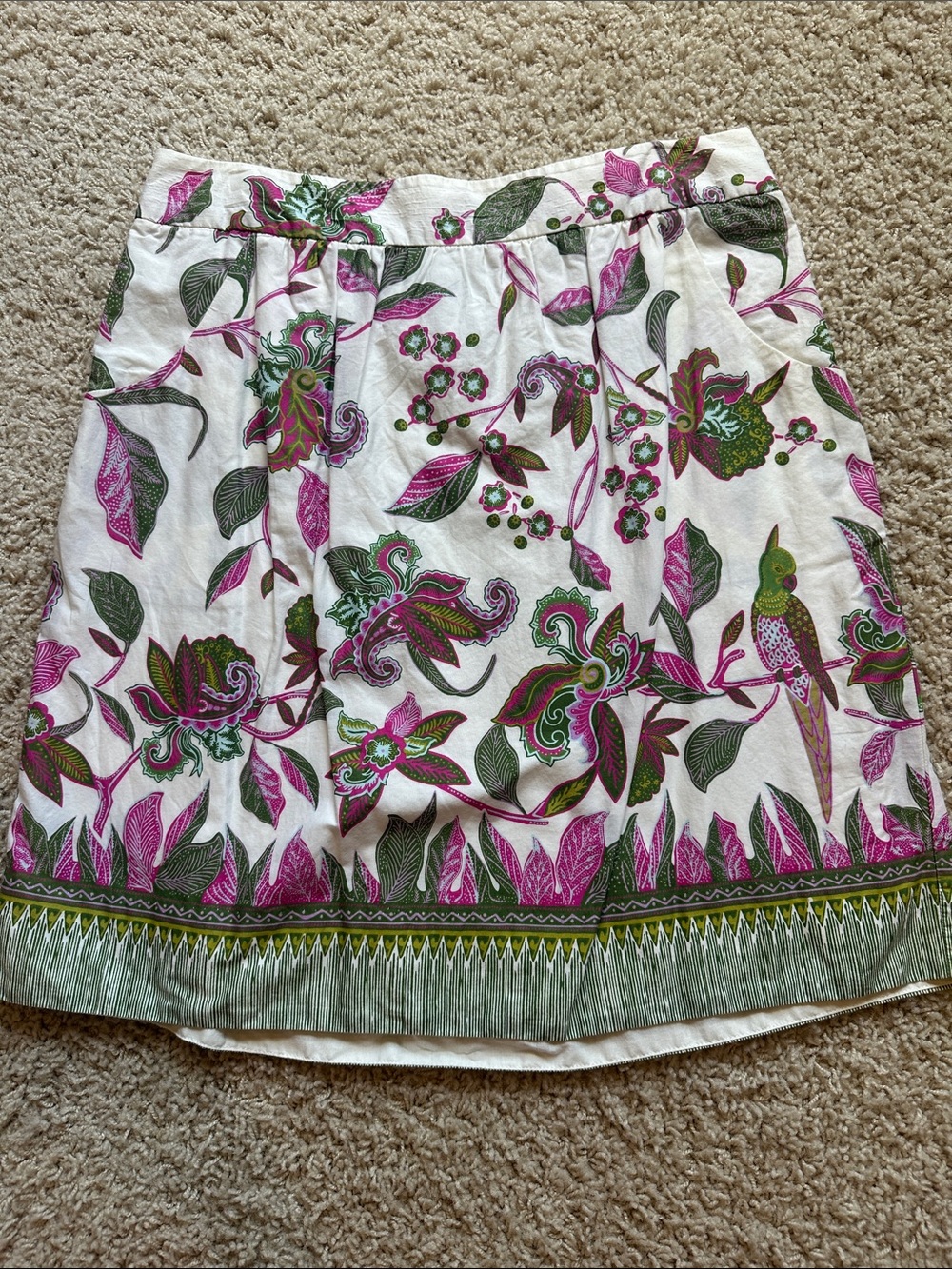 Anthropologie Edme & Esyllte Floral Print White Skirt with Pink & Green Accents